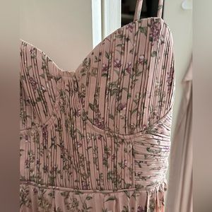 Cascading Crush Pink Floral Print Tiered Bustier Midi Dress